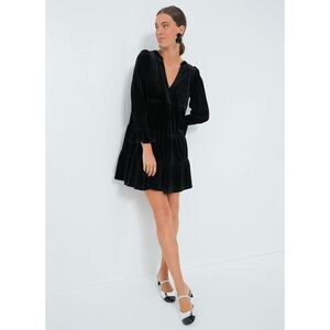 EUC Pomander Place Black Velvet Kenzo Dress Size Small Tiered Mini Long Sleeve